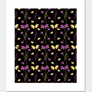 Purple and Yellow Repeating Floral Pattern Posters and Art